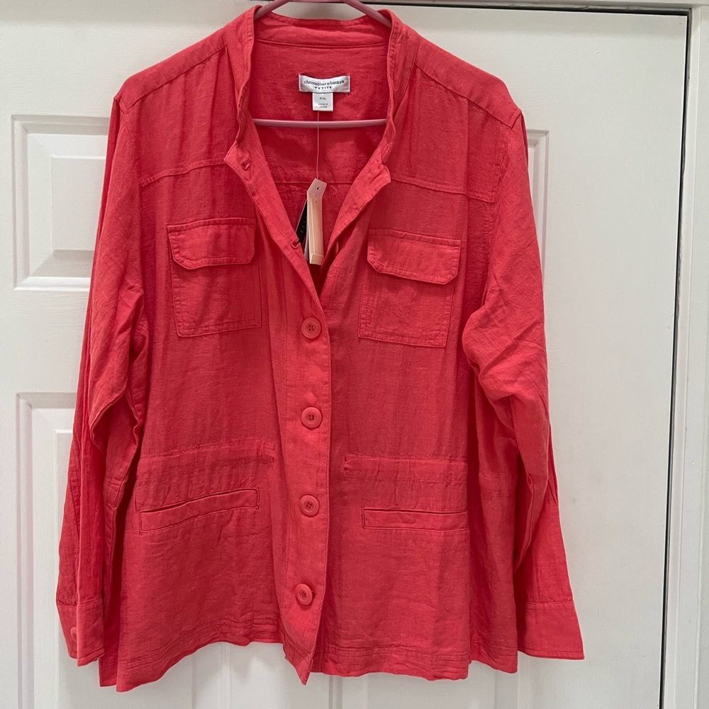 NWT CORAL (not orange) CHRISTOPHER AND BANKS LINEN JACKET/TOP